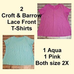 2 Croft & Barrow Lace Front T-Shirts - 1 Aqua & 1 Pink - Size 2X